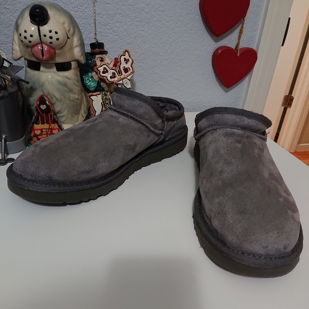 Gray suede UGG Australia slip on slippers
